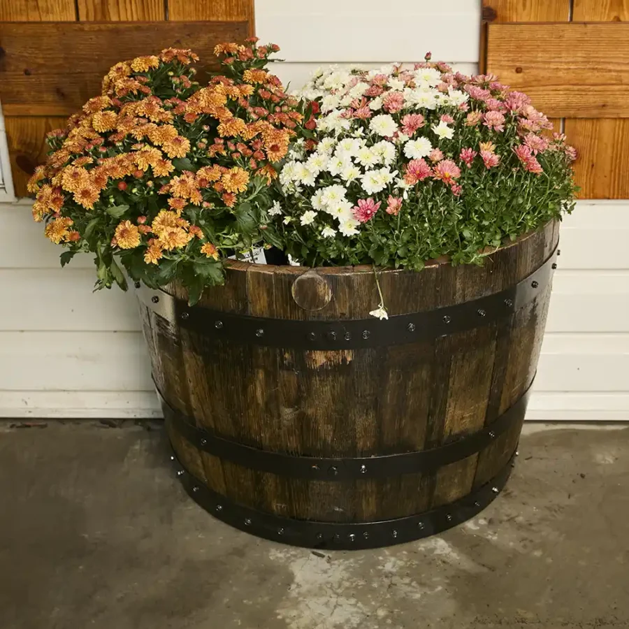 Quarter barrel planter with flowers