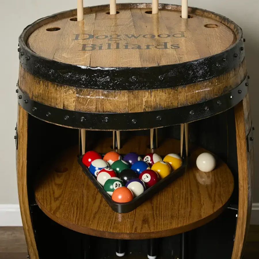 Barrel storage for billiards supplies