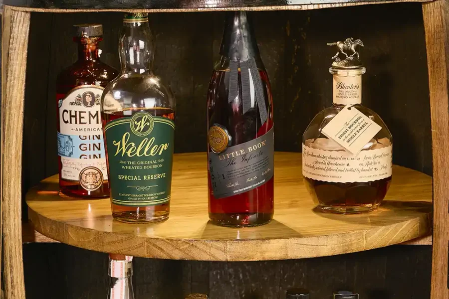 Whiskey barrel cabinet with middle shelf as a lazy susan