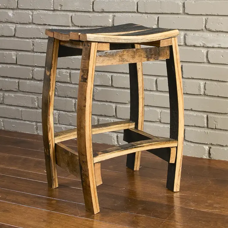 bourbon barrel stave bar stool with a seat height of 24 inches. 30 inch seat height also available.