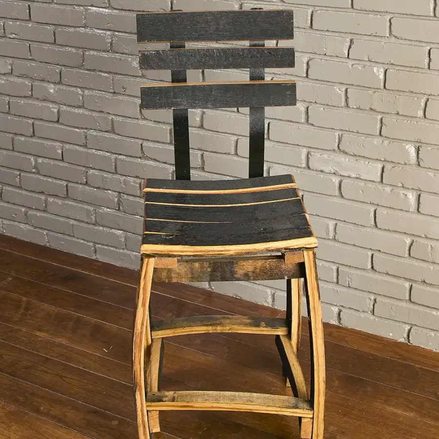 whiskey barrel stave chair with backrest. Made from authentic whiskey barrel staves