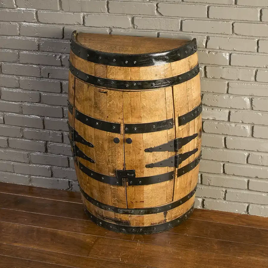 Half barrel cabinet with doors shut