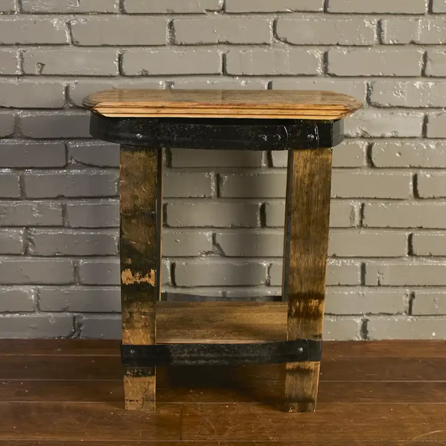 whiskey barrel end table handmade from barrel staves and lids