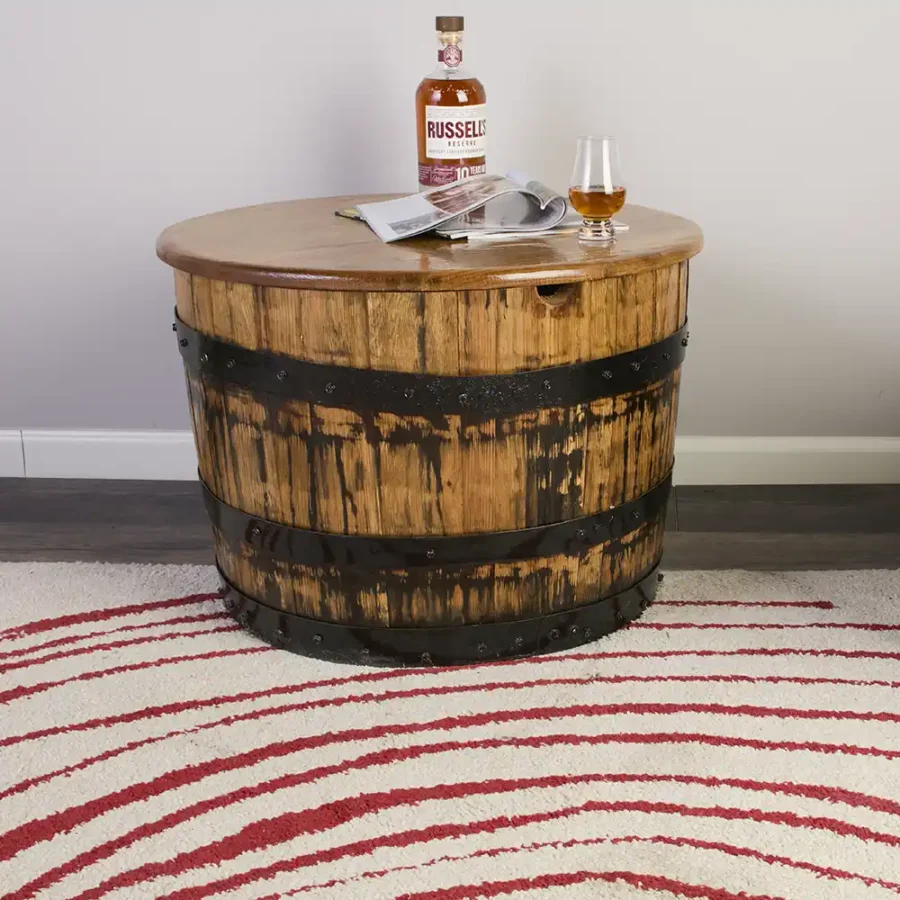 side view of the half barrel coffee table