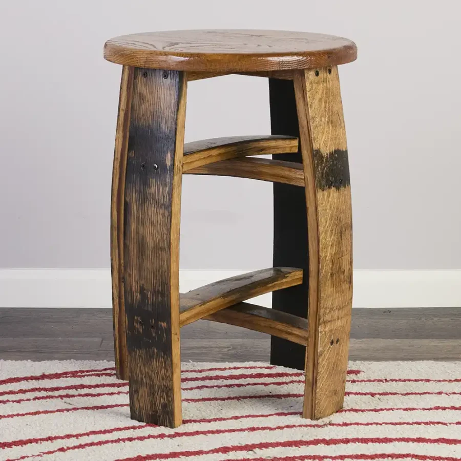 Barrel stave bar stool with 15" round oak seat