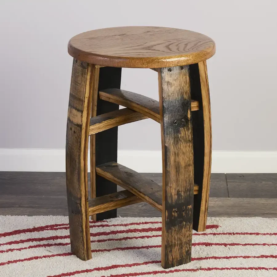 Barrel bar stool with 15" round oak seat