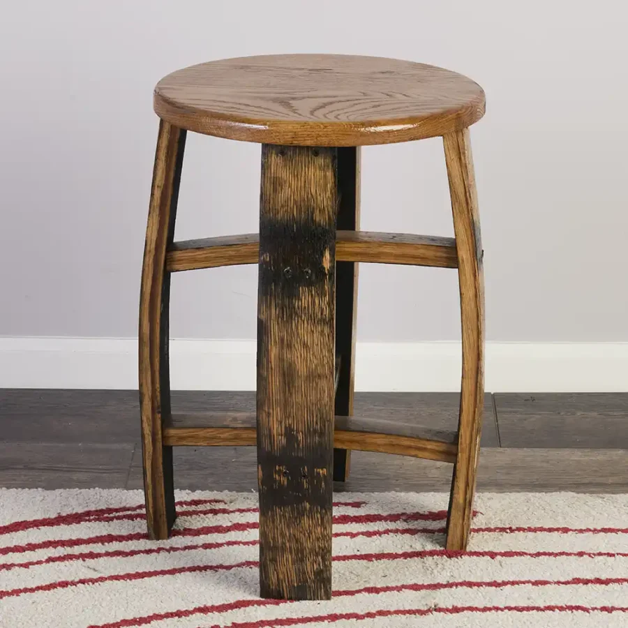 Barrel bar stool with 15" round oak seat
