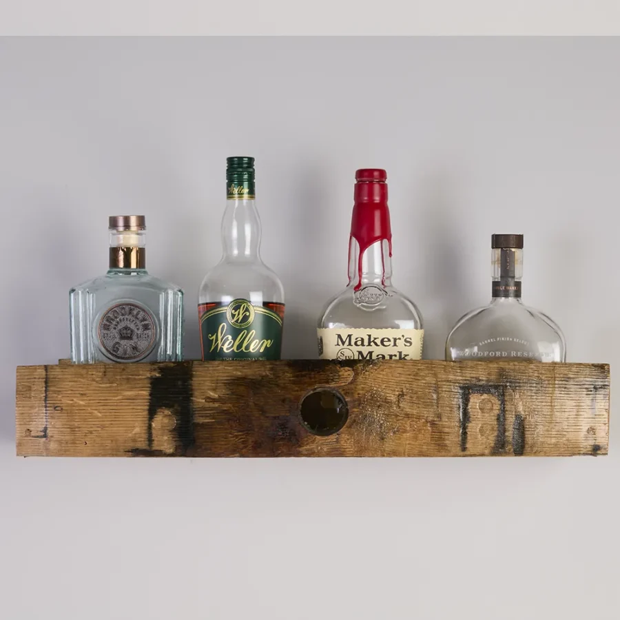 24-inch Barrel stave shelf with bottles in it