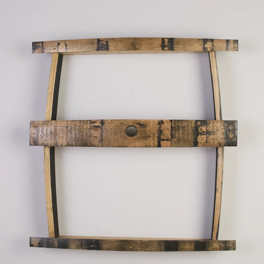 3-tiered barrel stave shelf with nothing on it