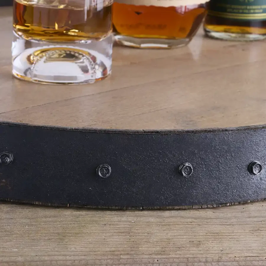 Close up of the barrel lazy susan showing the screws on the metal ring