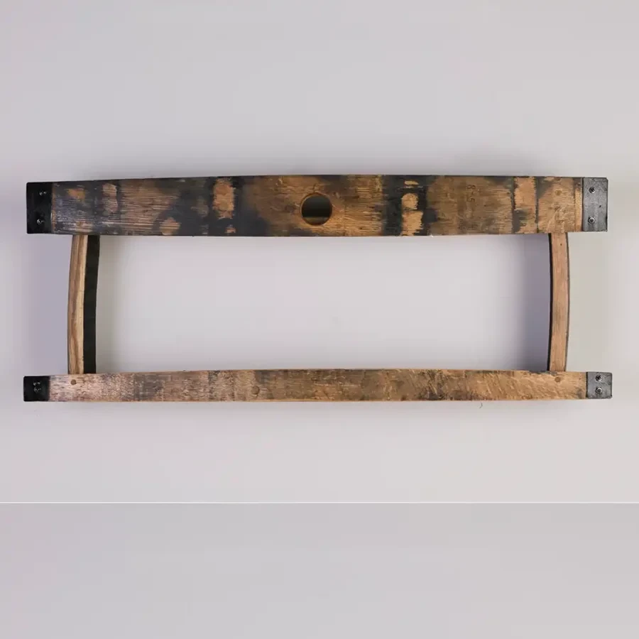 Barrel stave shelf with 2 levels and metal accents