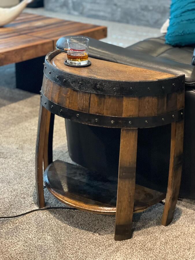 Bourbon Whiskey Barrel Half Round End Table